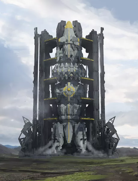 Cysmic Colony Ship above a fractured planet