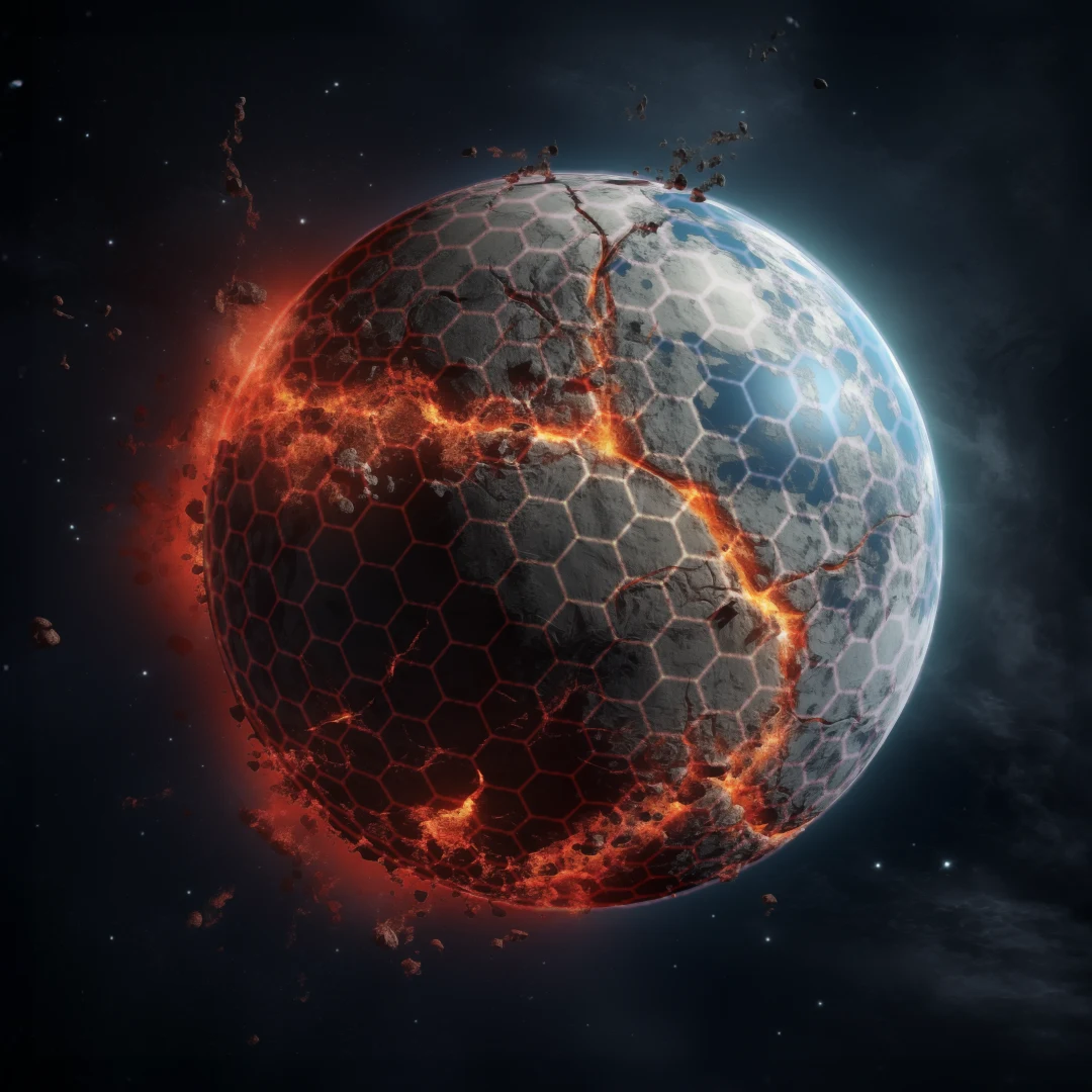 Cysmic artwork showing the fractured planet